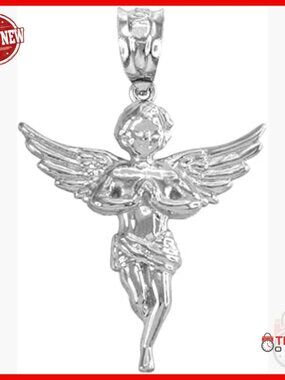 14k White Gold Praying Angel Charm Pendant Fine Jewelry Gift